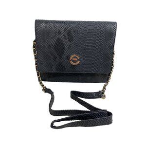 Elizabeth Grant Black Crossbody Purse Python Print Gold Chain Strap Sz S - NWOT